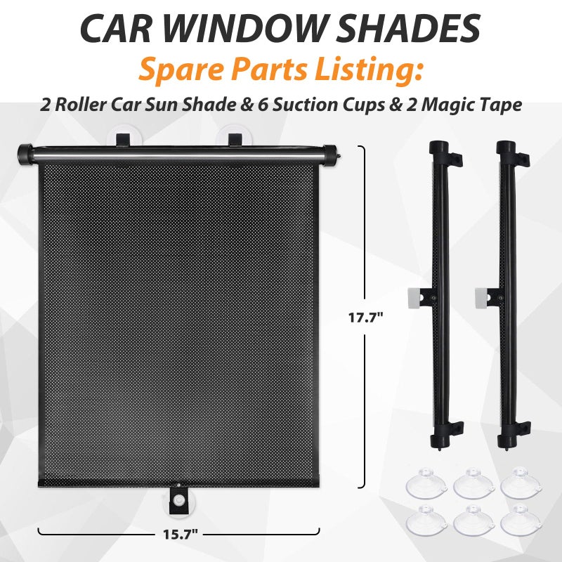 BOGI Car Window Shades for Side Windows, 2 Pack Retractable Sun Shades for Blocks Heat and UV Rays Glare Protection Breathable Roller Car Window Shade for Baby, Kids, Pets, Passengers - Image 3